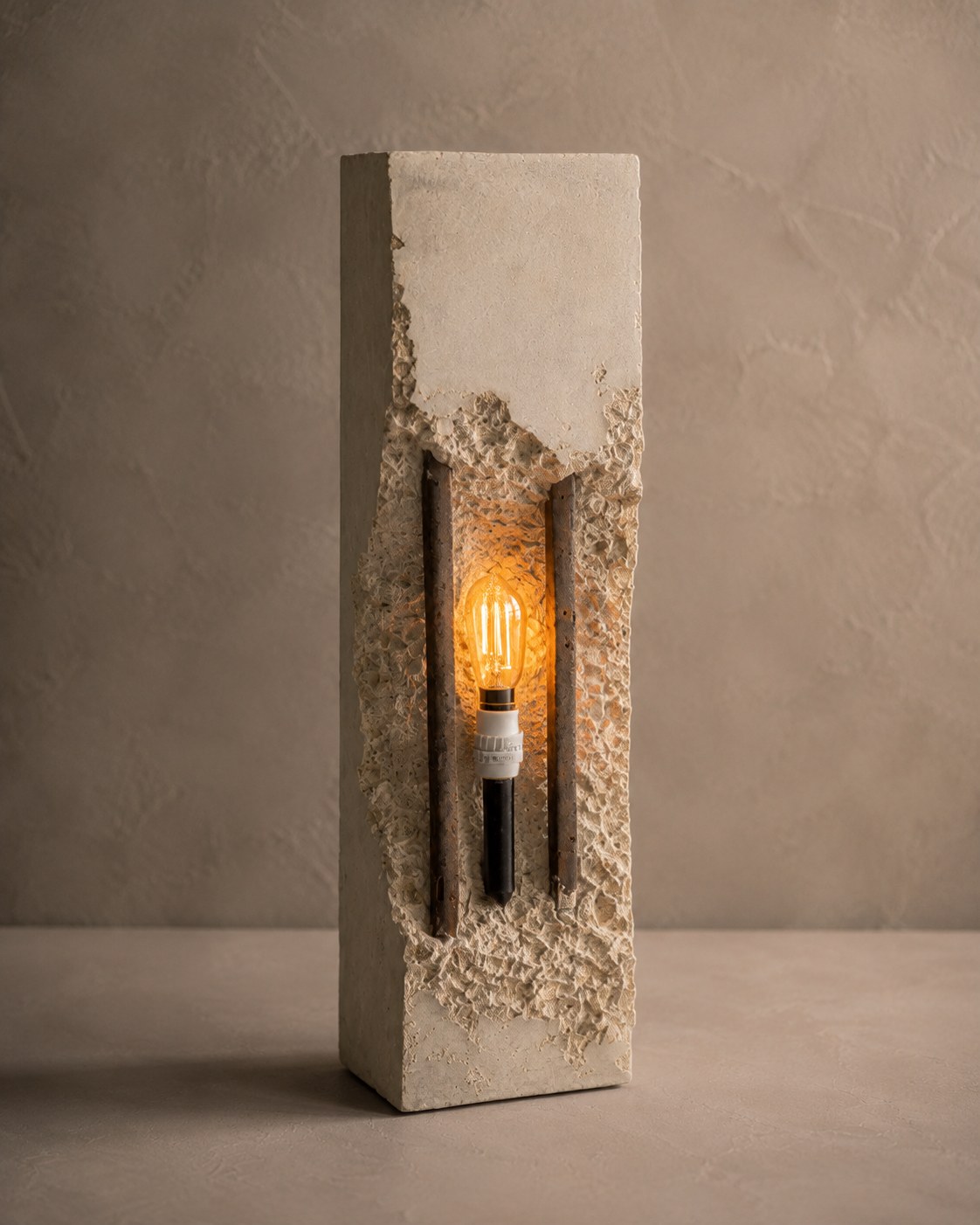 Concrete light used as a modern bedroom bedside lamp